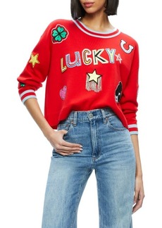 Alice + Olivia Gleeson Embellished Patch Wool Blend Pullover