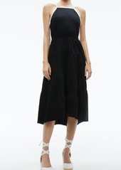 Alice + Olivia Hartley Tie Back Tiered Stretch Cotton Midi Dress