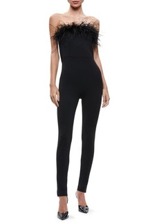 Alice + Olivia Idell Strapless Feather Trim Jumpsuit
