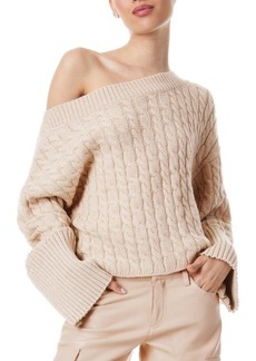 Alice + Olivia Ina Off the Shoulder Wool Blend Cable Sweater