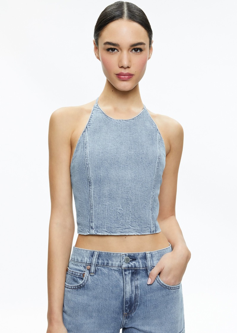 alice + olivia JAYMEE TIE NECK CROPPED HALTER TOP