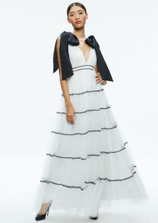 alice + olivia JESSALYN BOW STRAP TIERED MAXI GOWN