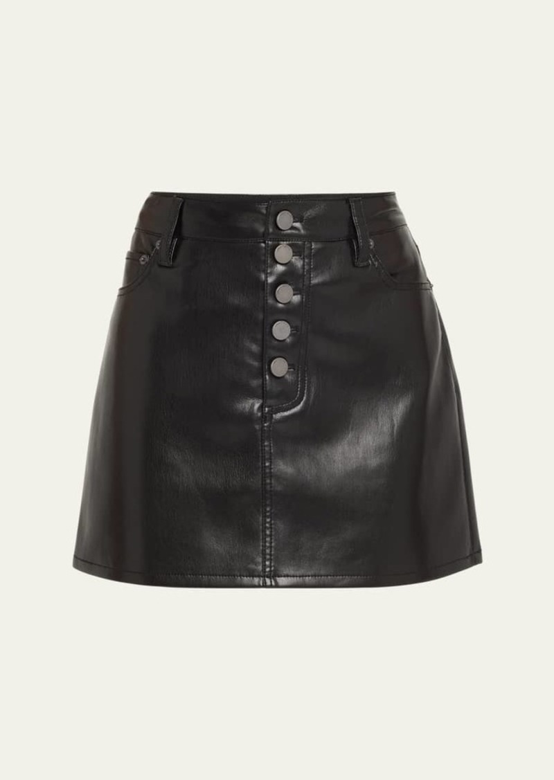 Alice + Olivia Joss Vegan Leather Exposed Button Mini Skirt