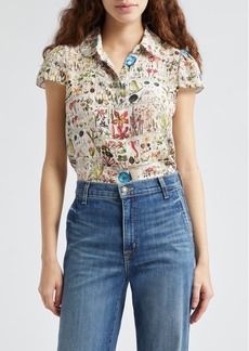 Alice + Olivia Joy Botanical Print Silk Button-Up Shirt