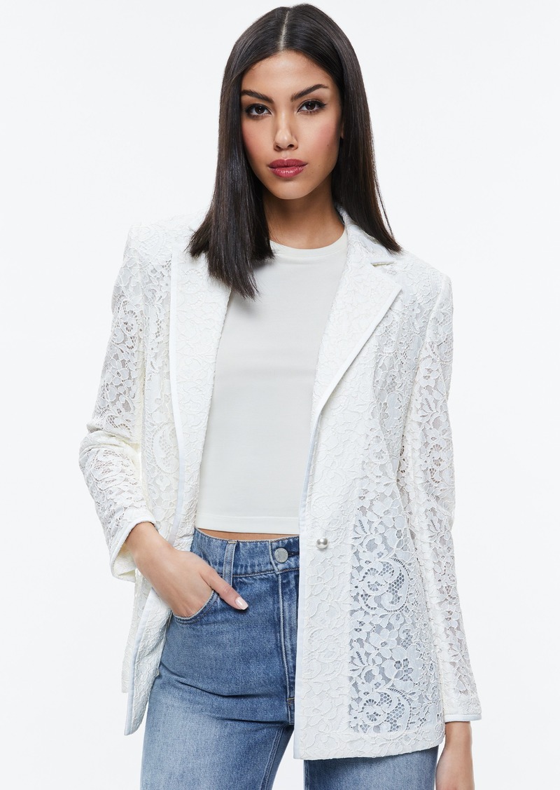 alice + olivia JUDITH SHEER LACE SHAWL COLLAR BLAZER