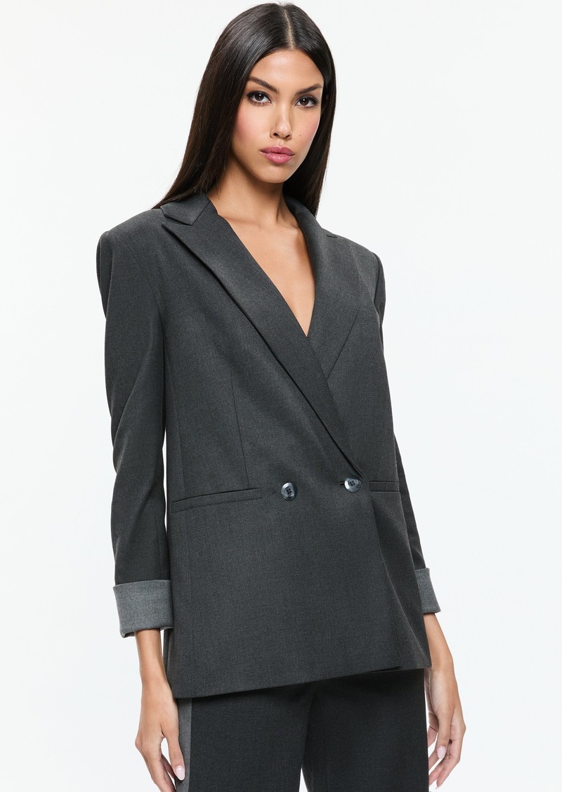 alice + olivia JUSTIN ROLLED CUFF DOUBLE BREASTED LONG BLAZER