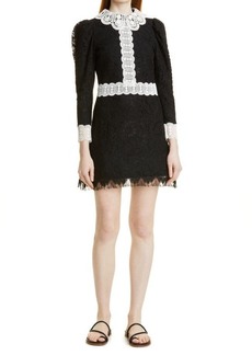 Alice + Olivia Kaitlyn Long Sleeve Lace Minidress in Black at Nordstrom