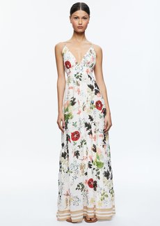 alice + olivia KAROLINA PANELED HALTER MAXI DRESS