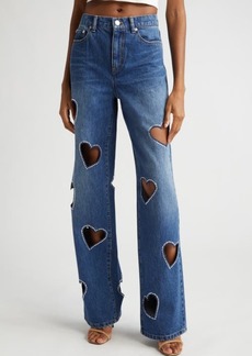 Alice + Olivia Karrie Crystal Heart Cutouts Nonstretch Jeans