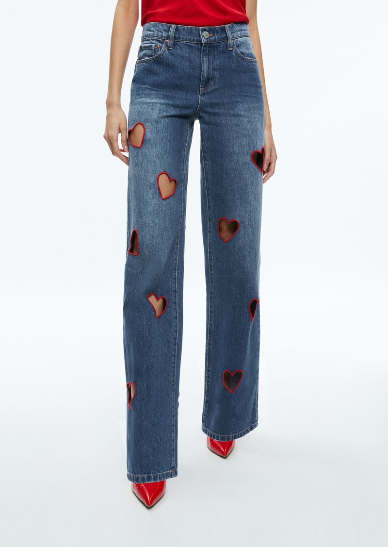 alice + olivia KARRIE EMBROIDERED HEART CUTOUT JEAN