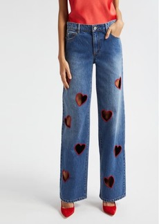 Alice + Olivia Karrie Embroidered Heart Cutout Nonstretch Jeans