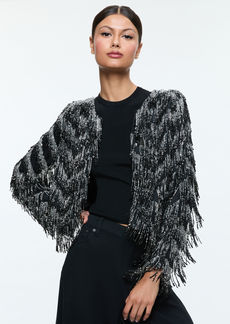 alice + olivia KIDMAN EMBELLISHED FRINGE BOXY JACKET