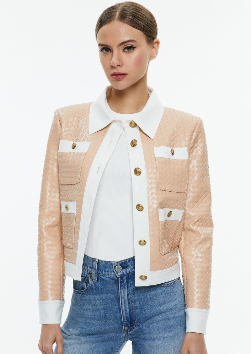 alice + olivia KINLEY WOVEN VEGAN LEATHER JACKET