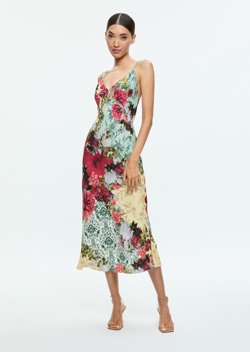 alice + olivia KIRO V NECK SLIP DRESS