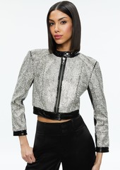 alice + olivia LARI CRYSTAL EMBELLISHED LEATHER JACKET