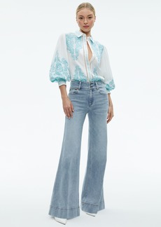 alice + olivia LORYN EMBROIDERED BUTTON DOWN BLOUSE