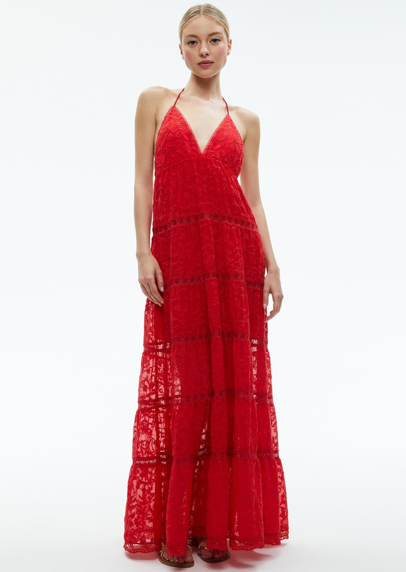 alice + olivia MAE HALTER TIERED MAXI DRESS