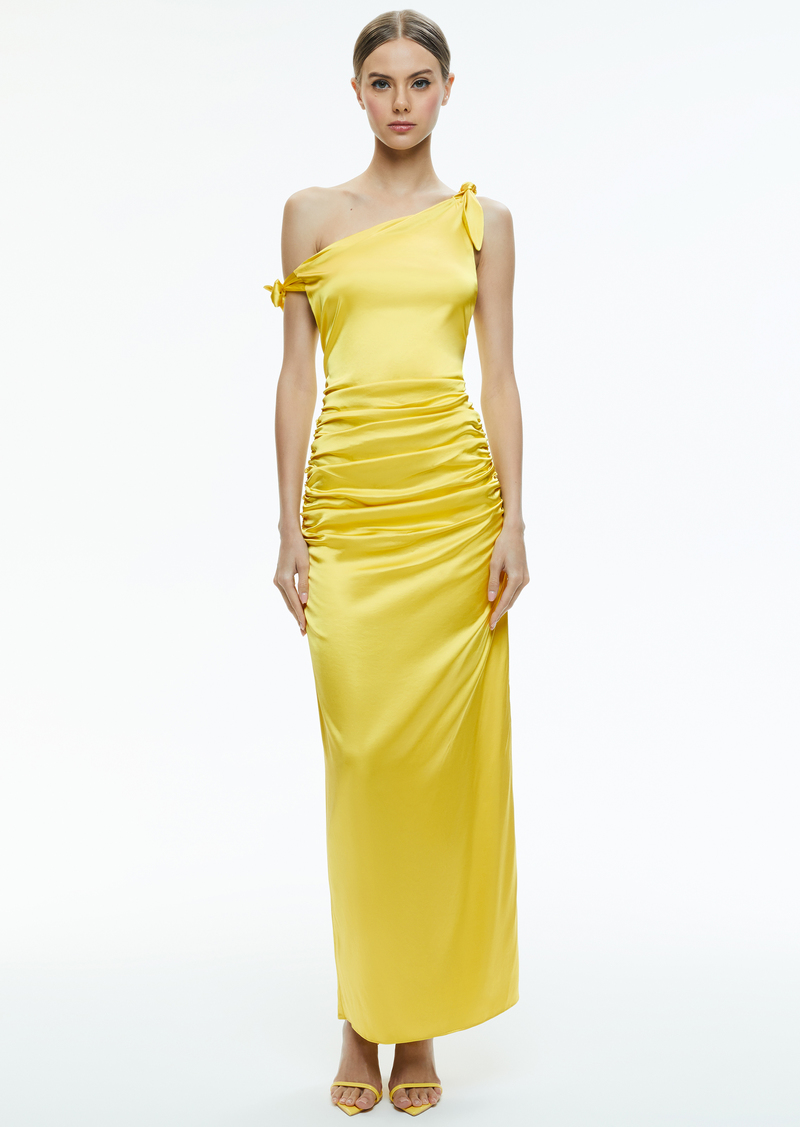 alice + olivia MARILLA OFF THE SHOULDER RUCHED MAXI DRESS