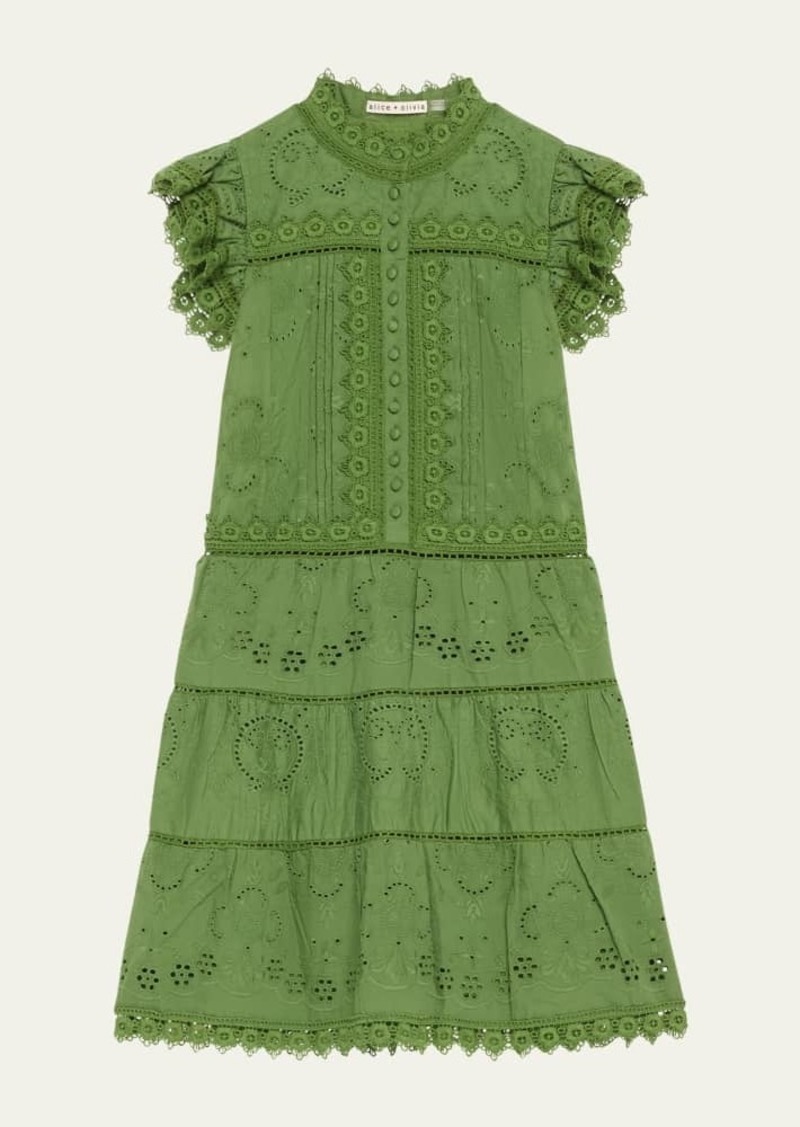 Alice + Olivia Marina Tiered Embroidered Mini Dress