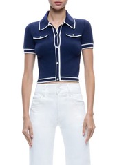 Alice + Olivia Marlena Crop Wool Blend Button-Up Polo Sweater