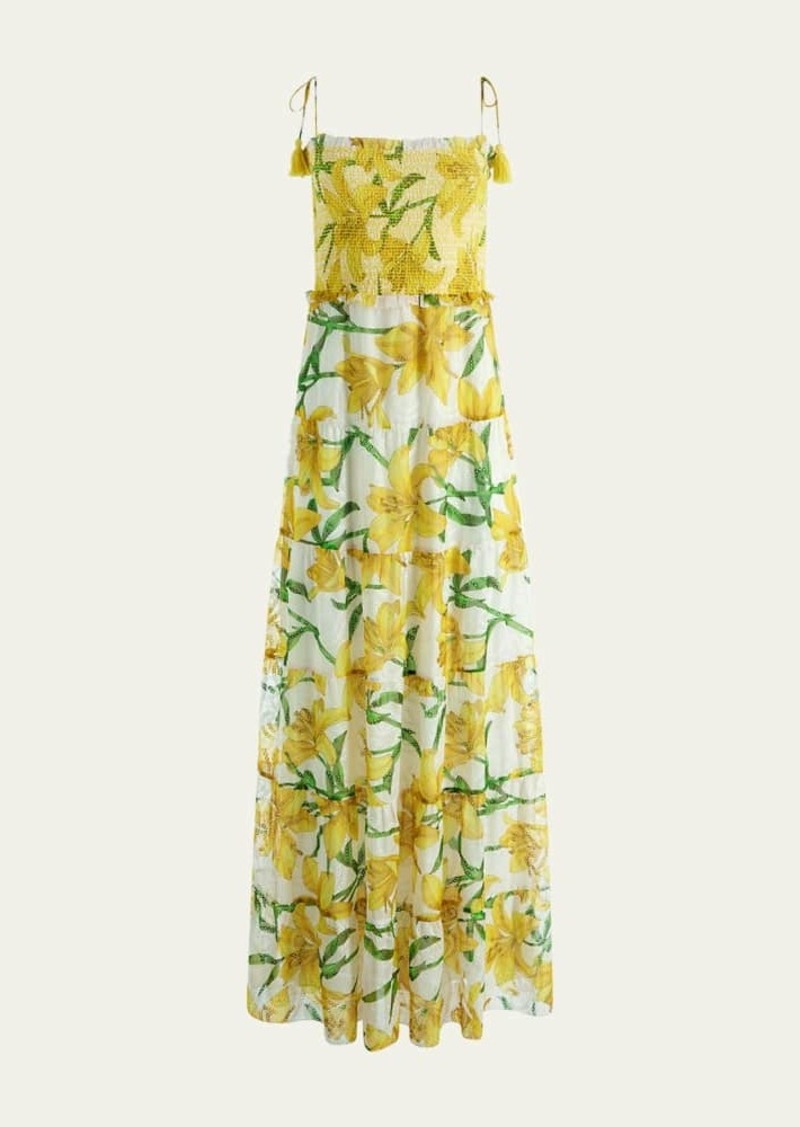 Alice + Olivia Marna Embroidered Tiered Tie-Strap Maxi Dress