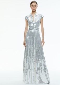 alice + olivia MIRANDA EMBELLISHED TIERED MAXI DRESS