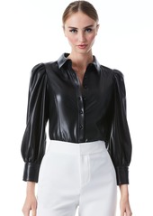 alice + olivia NADINE VEGAN LEATHER BUTTON DOWN