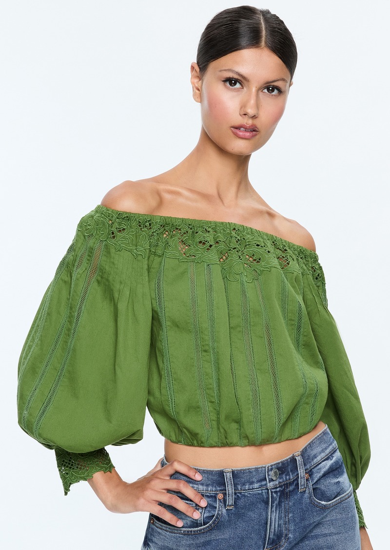 alice + olivia NAN EMBROIDERED OFF THE SHOULDER BLOUSE