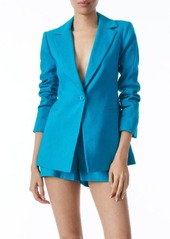 Alice + Olivia Pailey Fitted Linen Blend Blazer in Ocean Blue at Nordstrom