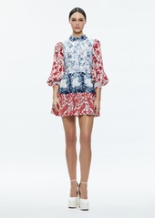 alice + olivia PAULIE TIERED BLOUSON SLEEVE MINI DRESS