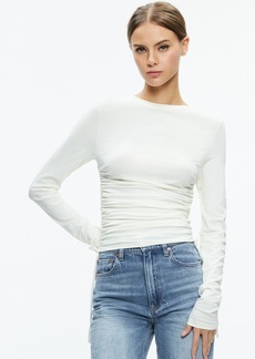 alice + olivia PERCY CREWNECK RUCHED CROPPED TOP