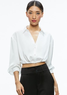 alice + olivia PIERRE PLEATED BACK BUTTON DOWN