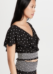 alice + olivia Reese Ruffle Trim Crop Top