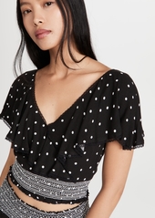 alice + olivia Reese Ruffle Trim Crop Top