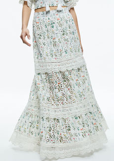 alice + olivia REISE EMBROIDERED TIERED MAXI SKIRT