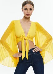 alice + olivia ROCHELLE TIE FRONT PLEATED CROP TOP