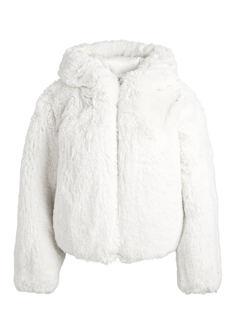 alice + olivia ROWE CROPPED FAUX FUR BOMBER JACKET WITH HOOD