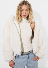 alice + olivia ROWE CROPPED FAUX FUR BOMBER JACKET WITH HOOD