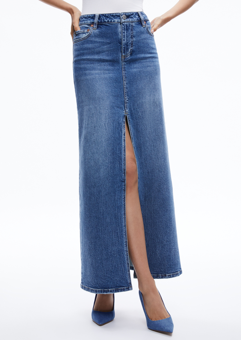 alice + olivia RYE DENIM MAXI SKIRT