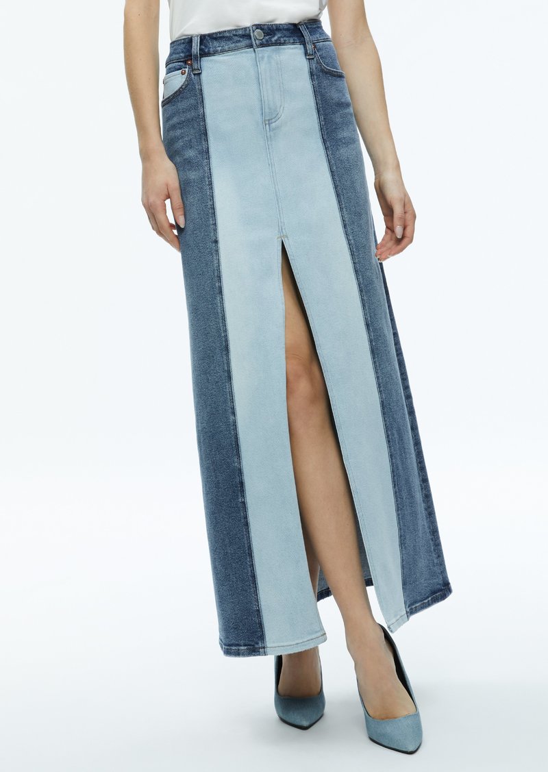 alice + olivia RYE DENIM TWO TONE MAXI SKIRT