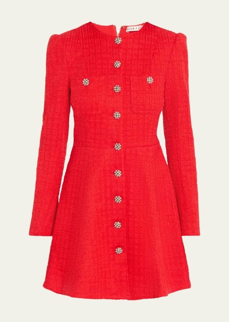 Alice + Olivia Shiloh Long-Sleeve Tweed Mini Dress