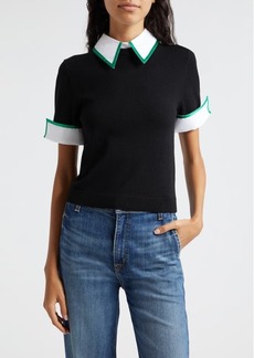 Alice + Olivia Short Sleeve Wool Sweater with Detachable Collar & Cuffs