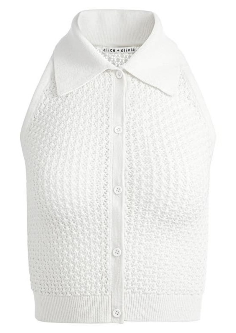 Alice + Olivia Sleeveless Collared Cotton & Wool Button-Up Sweater
