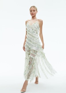 alice + olivia SONDRA LACE RUFFLED MAXI DRESS