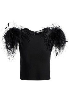 alice + olivia TAMICA FEATHER DETAIL TOP
