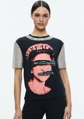 alice + olivia TARI EMBELLISHED CRYSTAL SLEEVE TEE