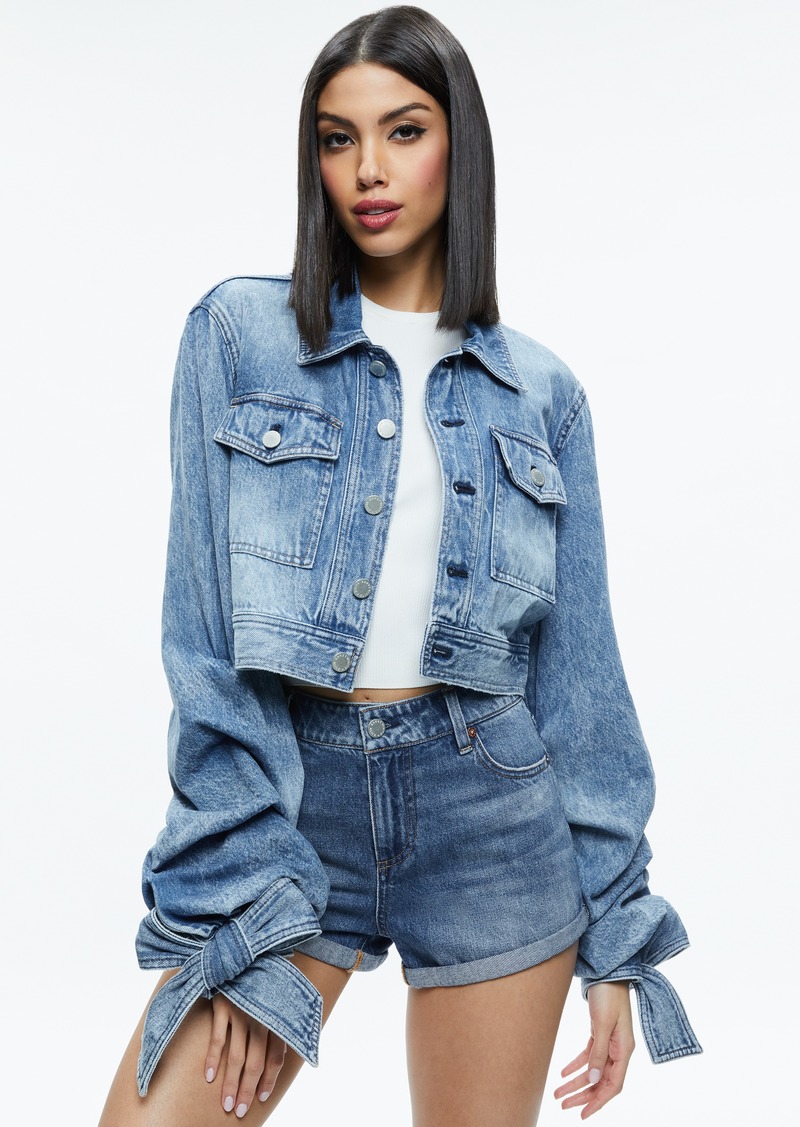 alice + olivia TIFF DENIM JACKET WITH BOW SLEEVE