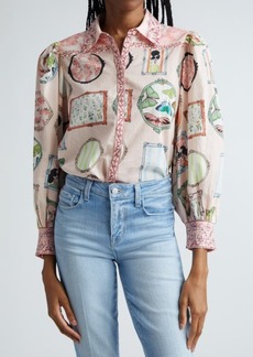 Alice + Olivia Tiffie Stace Face Balloon Sleeve Button-Up Shirt