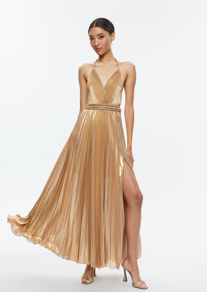 alice + olivia TRESA PLEATED MAXI DRESS WITH SLIT