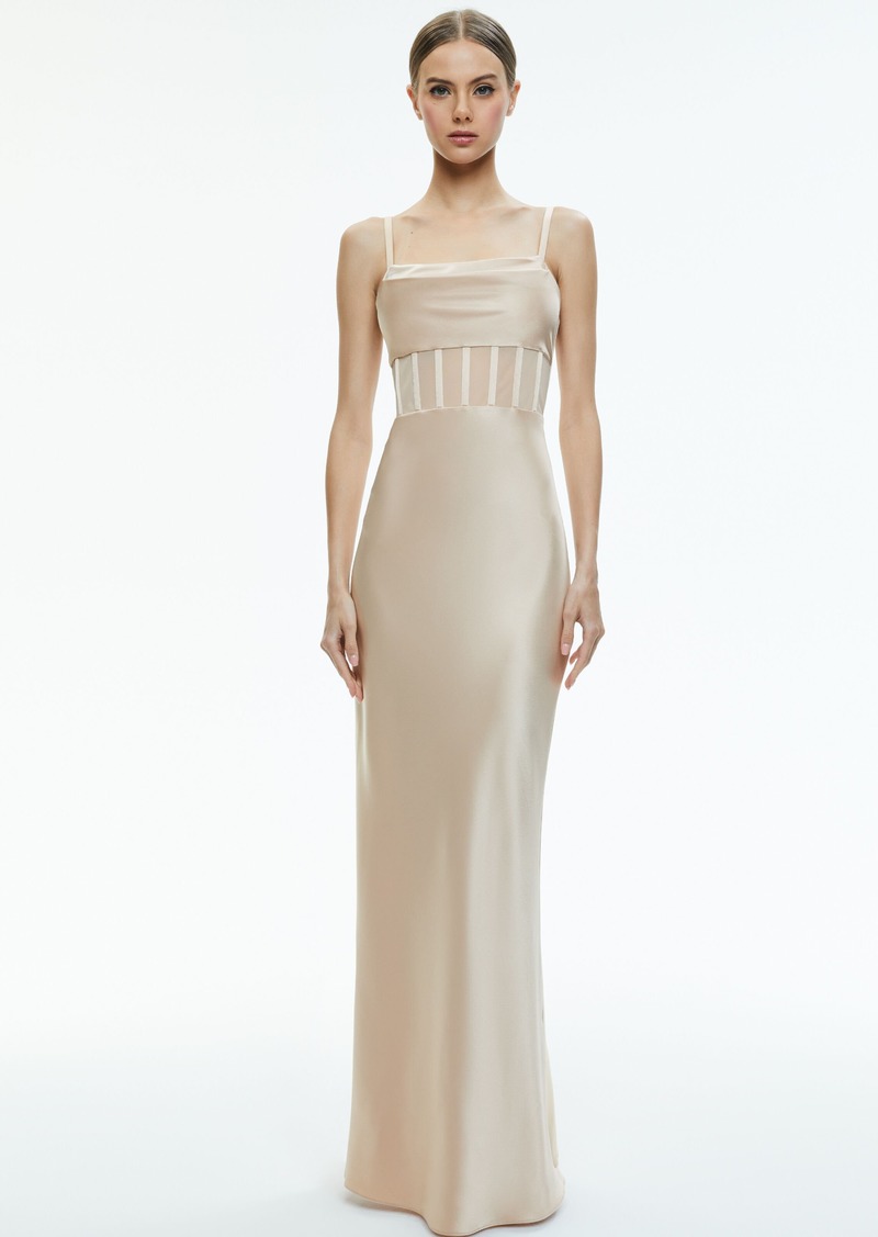 alice + olivia VALENTINA DRAPED CORSET MAXI DRESS